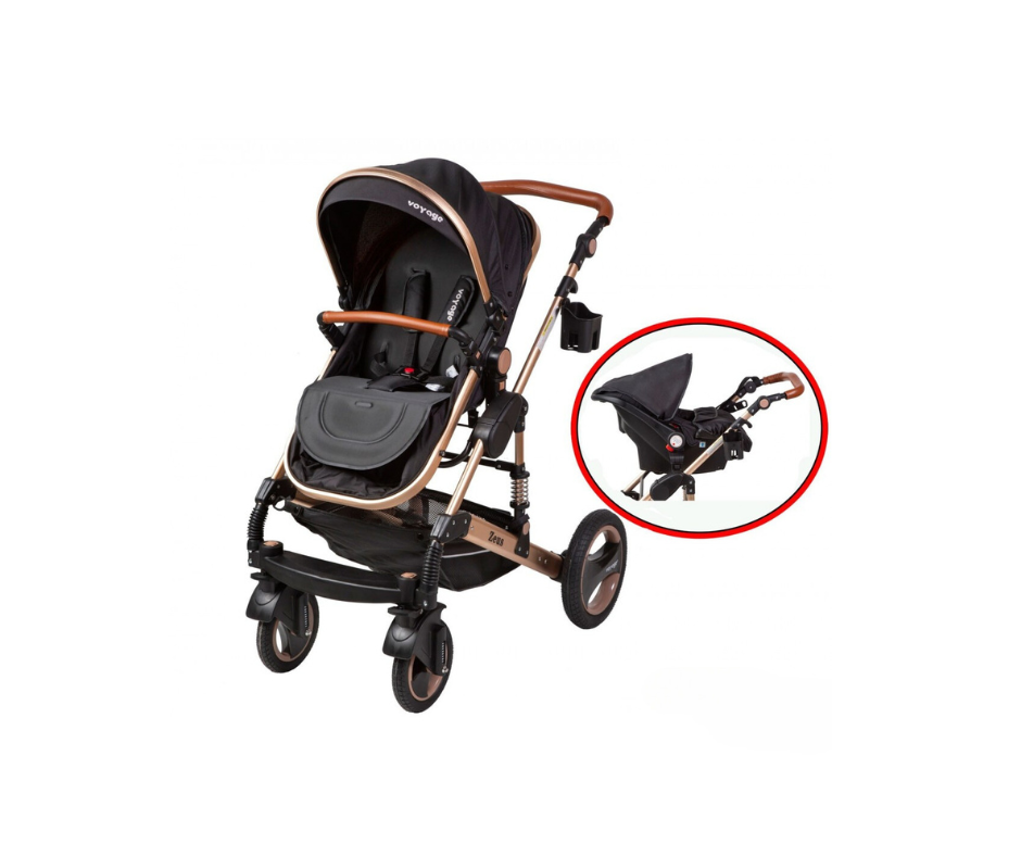 Coche Cuna Negro Travel System Voyage Zeus + Porta Bebé