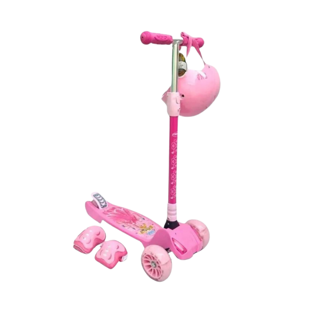 Scooter Infantil Carro + Kit de Protección Mujer (Rosado) - OKA